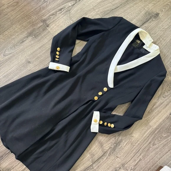 Vintage Escada Couture Black White romper Dress with Gold Accents size 36 - Picture 2 of 14